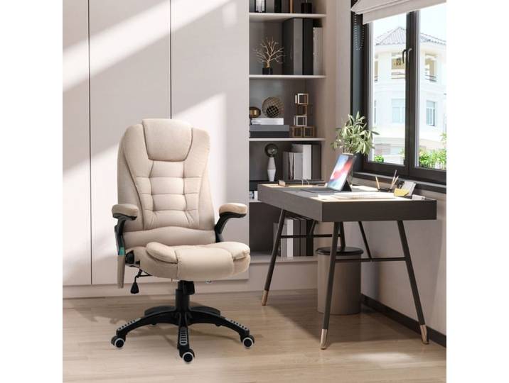 Chaise de bureau massante chauffante inclinable 130° - BEAUNIV - hauteur réglable pivotante polyester marron