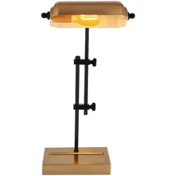 LED Tischleuchte Tischlampe Leseleuchte Schlafzimmerlampe Wohnzimmerlampe Bankerleuchte, Metall goldfarben schwarz, E27 LED warmweiß, H 50 cm
