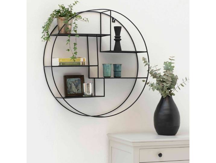 Etagère murale ronde en métal filaire finition noire 80 cm Uptown