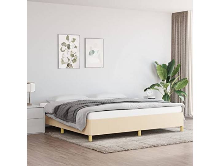 RJPLMFV Bettgestell, 200 x 200 cm, Stoff, cremefarben Mit Latten im Lieferumfang enthalten, stabile Füße, einfache Montage, Handbuch im Lieferumfang enthalten