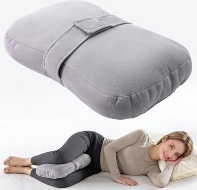 Youfap Market Plush Knee Pillow For Side Sleeper, Support Leg Pillow For Hip & Back Pain, Secure Bind Belt, Machine Washable Cover black