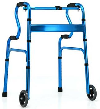 Costway Aluminum Heavy-Duty Folding Wheeled Stand-Assist Walker-Blue