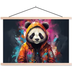 POSTER MIT MAGNETLEISTEN Panda - Jacke - Graffiti - Orange Wanddeko 90x60 cm