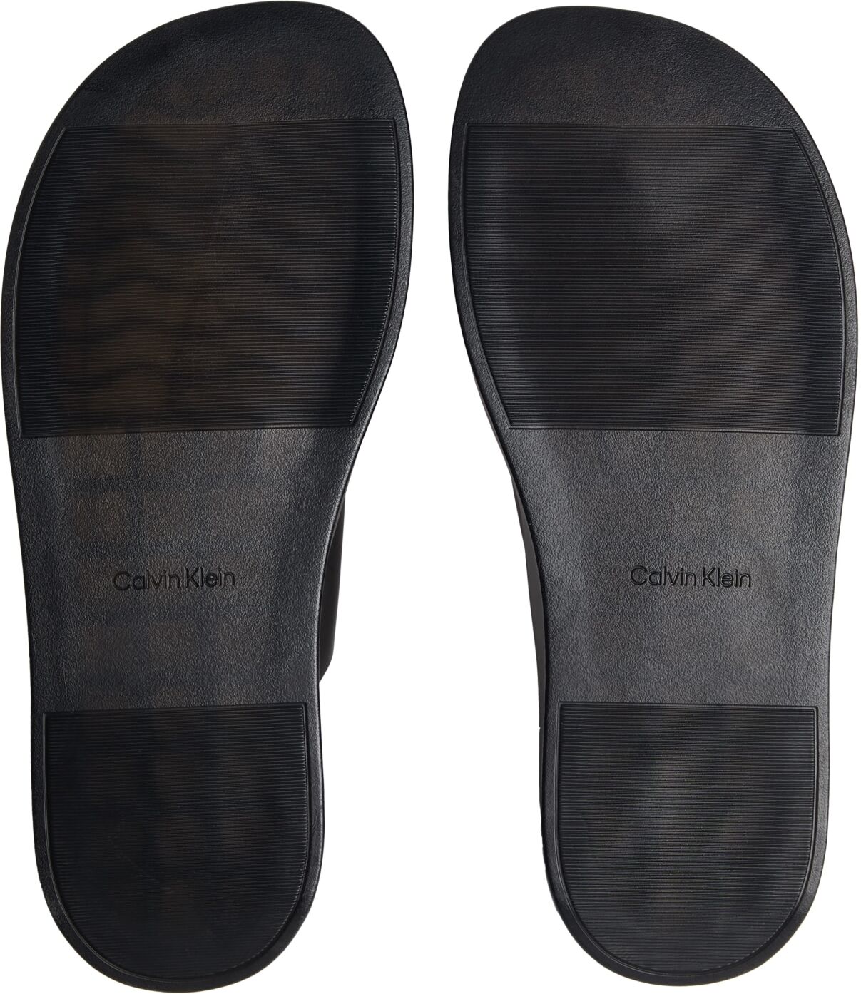 Pantolette CALVIN KLEIN "ERGON DOUBLE BAR SANDAL LTH", Herren, Gr. 42, Synthetik, schwarz, Leder, unifarben, Basic, Schuhe Pantolette, Strandschuh, Sommerschuh, unifarbener Flat mit Logoschriftzug schwarz 42, Synthetik
