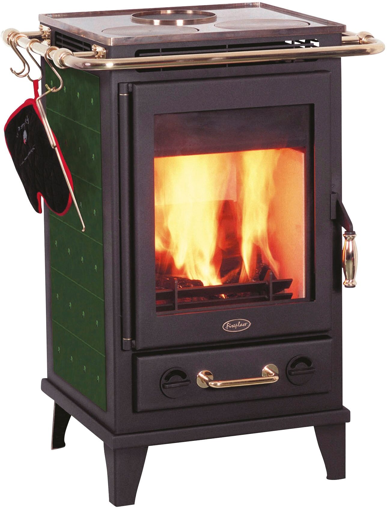 Kaminofen FIREPLACE "Florenz Keramik", grün (schwarz), Kaminöfen, mit Kochplatten