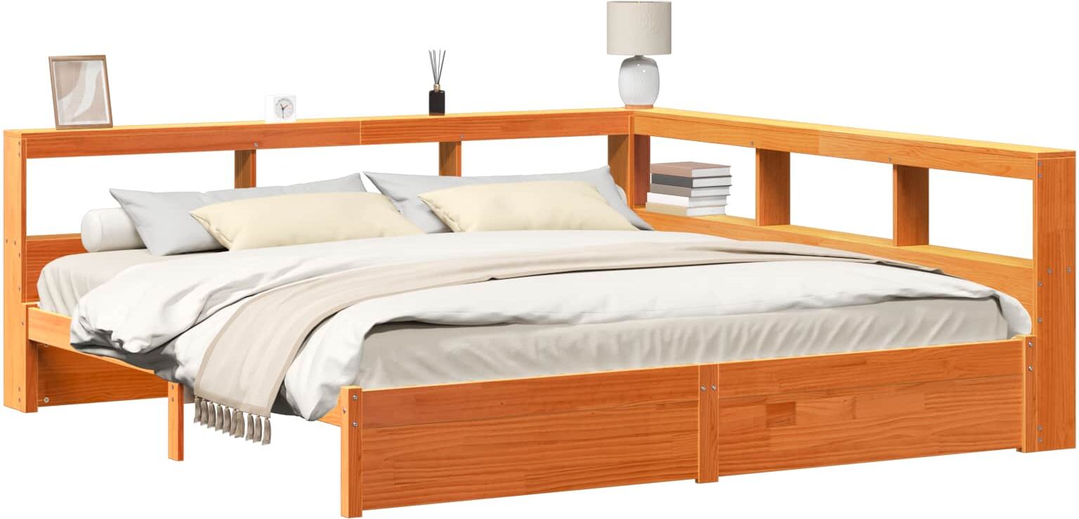 vidaXL Lit Bibliothèque Uni 2 pc Cire marron 200 x 200 cm