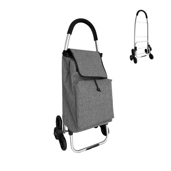 Relaxdays Boodschappentrolley Trapklimmer met Koeltas, Afneembare Tas, 45 l, Grijs
