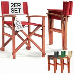CASARIA® 2er Set Regiestuhl aus FSC® Eukalyptusholz Rot