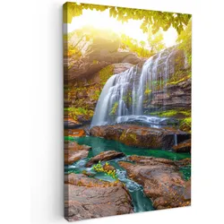 LEINWANDBILD Natur - Wasserfall - Pflanzen - Bäume - Sonne Deko XXL 80x120 cm