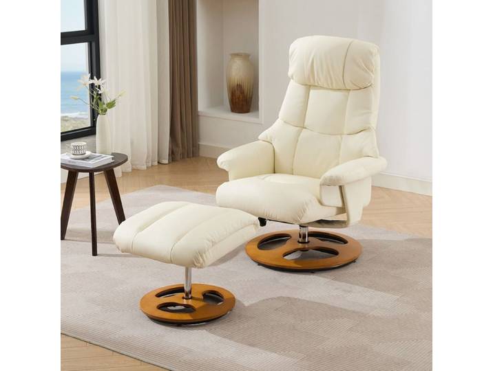 Fauteuil relaxant massant - ZEVKOR - Pivotant 360° - Chauffant - Dossier inclinable 140° - Simili cuir blanc