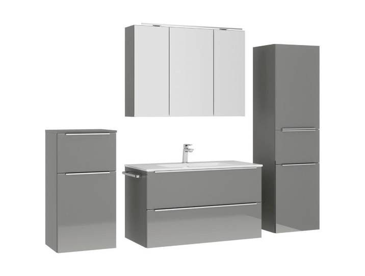 Nobilia Badezimmer, Schieferfarben, Holzwerkstoff, 5-teilig, 4 Fächer, 2 Schublade(n),2 Schublade(n) Schubladen, G, 191 cm, Goldenes M, Made in Germany, Griffeauswahl, hängend, Zusatzausstattung erhältlich, Typenvielfalt, Badezimmer, Badmöbelsets & -serien, Badmöbelset