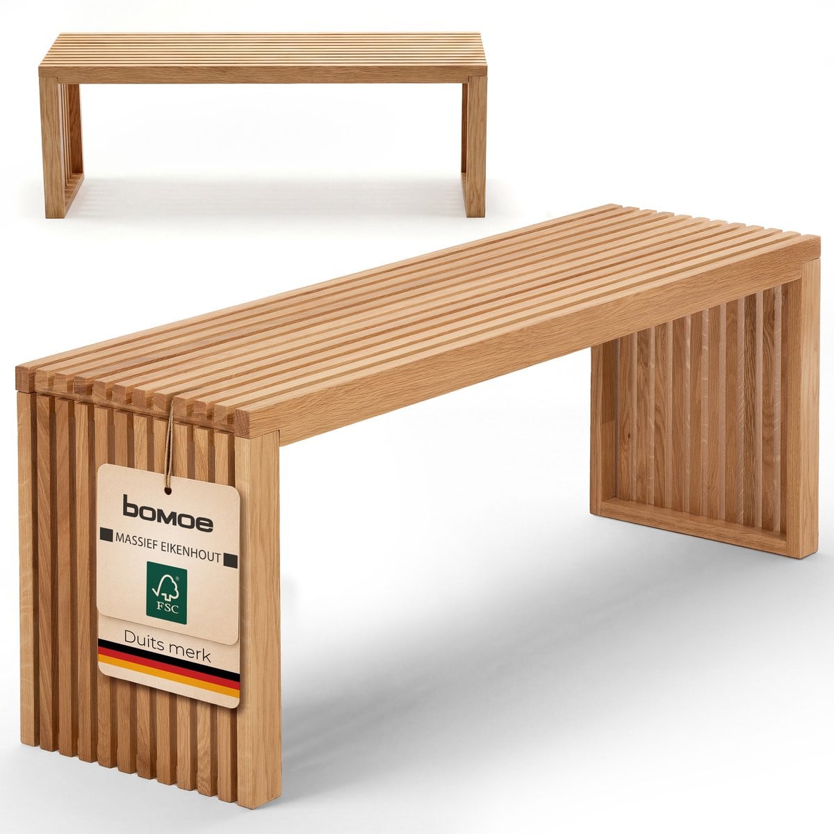 Bomoe Eichberg Houten Bank, Eiken Massief, B/D/H: 100 x 33 x 43 cm