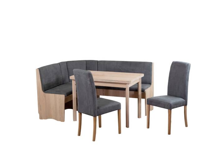 P & B Eckbankgruppe Duisburg, Grau, Sonoma Eiche, Buche, massiv, Uni, eckig, 125x89x165 cm, Esszimmer, Bänke, Tischgruppen & Eckbankgruppen