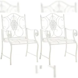 DELUKE 2er Set Gartenstühle AUSTIN - Metall Antik weiß 62x53x94 cm | Gartenstuhl Metall Terrassenstuhl Antik Verzierung Stühle Garten Balkon