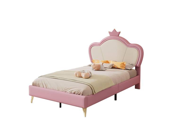 Wishdor Kinderbett 90/200 cm in Weiß & Rosa PU, Rechteckig, 90x200 cm, Schlafzimmer, Betten, Polsterbetten