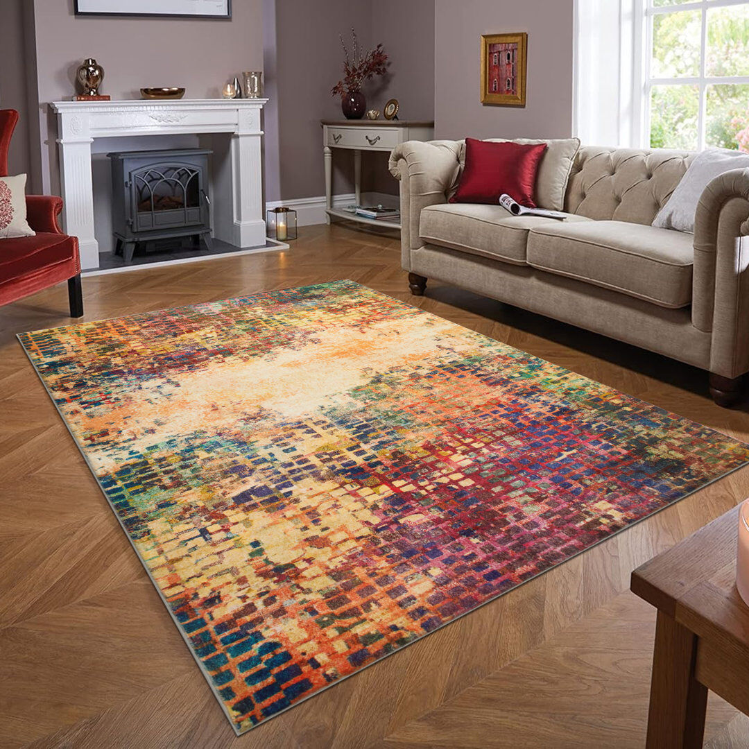 Borough Wharf Abdifatah Rectangle Area Rug Green;Pink;Brown;VIBRANT Rectangle 160 x 230cm