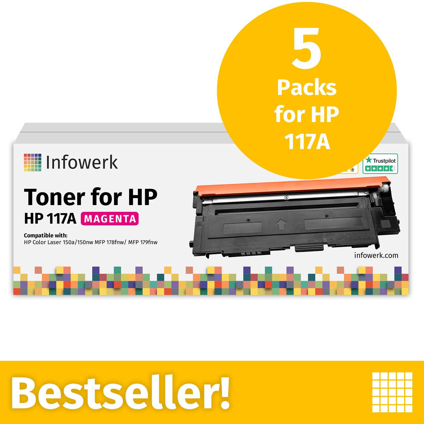Infowerk Toner voor HP 117A magenta, compatibel met HP ColorLaser 150 en MFP-178, 5 stuks