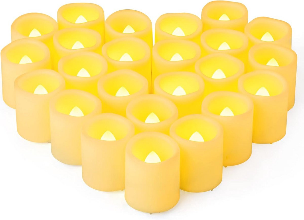 Set van 24 vlamloze flikkerende LED theelichten voor decoratie