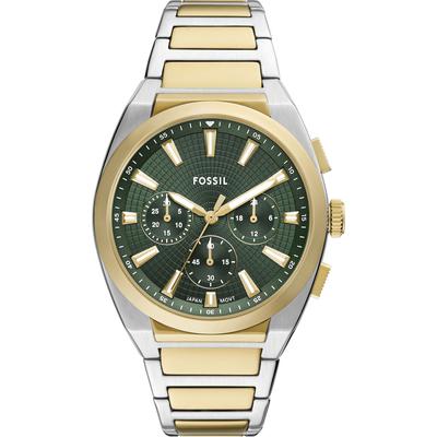Chronograph FOSSIL "Everett", gold (gelbgoldfarben, edelstahlfarben, grün, grün), Armbanduhren, Herren, edelstahlfarben-gelbgoldfarben, Chronograph, Quarzuhr, Armbanduhr, Herrenuhr, Edelstahlarmband, analog