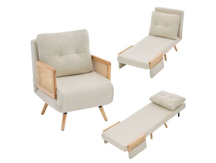 Fauteuil-lit pliable - 3-en-1: fauteuil chaise longue lit d'appoint - Dossier réglable en 5 positions