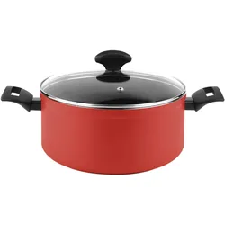 Fagor Maxima Induktionskochgeschirr 20 cm, Glasdeckel, geschmiedetes Aluminium, Stärke 4 mm, Antihaftbeschichtung Ecological XYLAN PLUS ohne PFOA, Rot