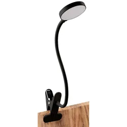 EINLICHT Halo LED-Klemmleuchte, Schwanenhals, 3-stufig dimmbar, warmweiß, 3,3W, 220-240A, schwarz