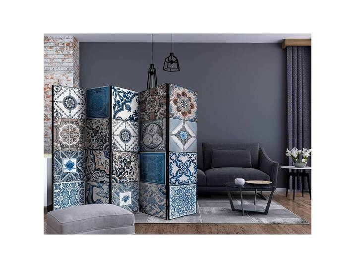 Paravent Blue Arabesque Fleece Multicolor 225 x 172 x 3cm