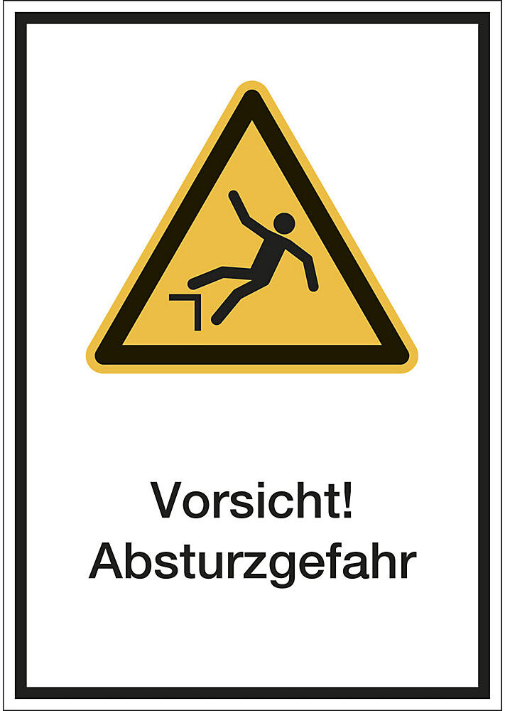 kaiserkraft Kombischilder mit Text für Warnkennzeichen, Vorsicht! Absturzgefahr, VE 10 Stk, Folie, LxH 130 x 185 mm