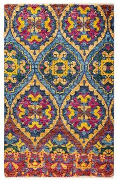 Overton Hand Knotted Wool Vintage Inspired Modern Contemporary Modern Blue Area Rug - 4 x 6