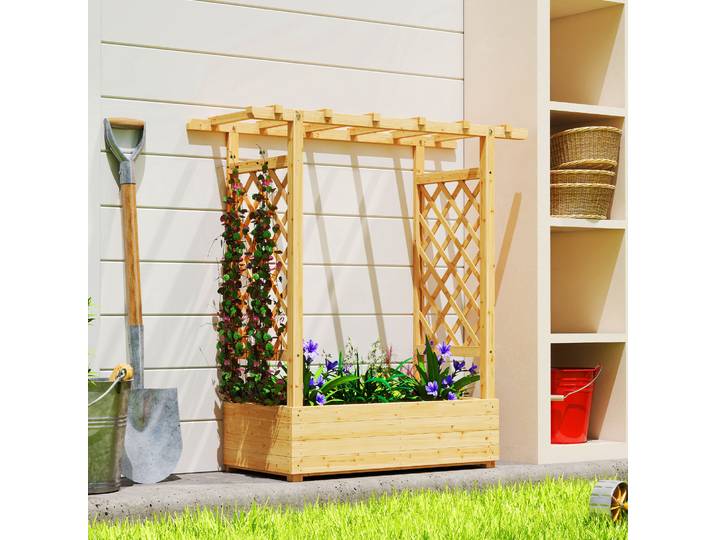 Outsunny Jardinière Surélevée avec Treillis Bois 110x44x113cm
