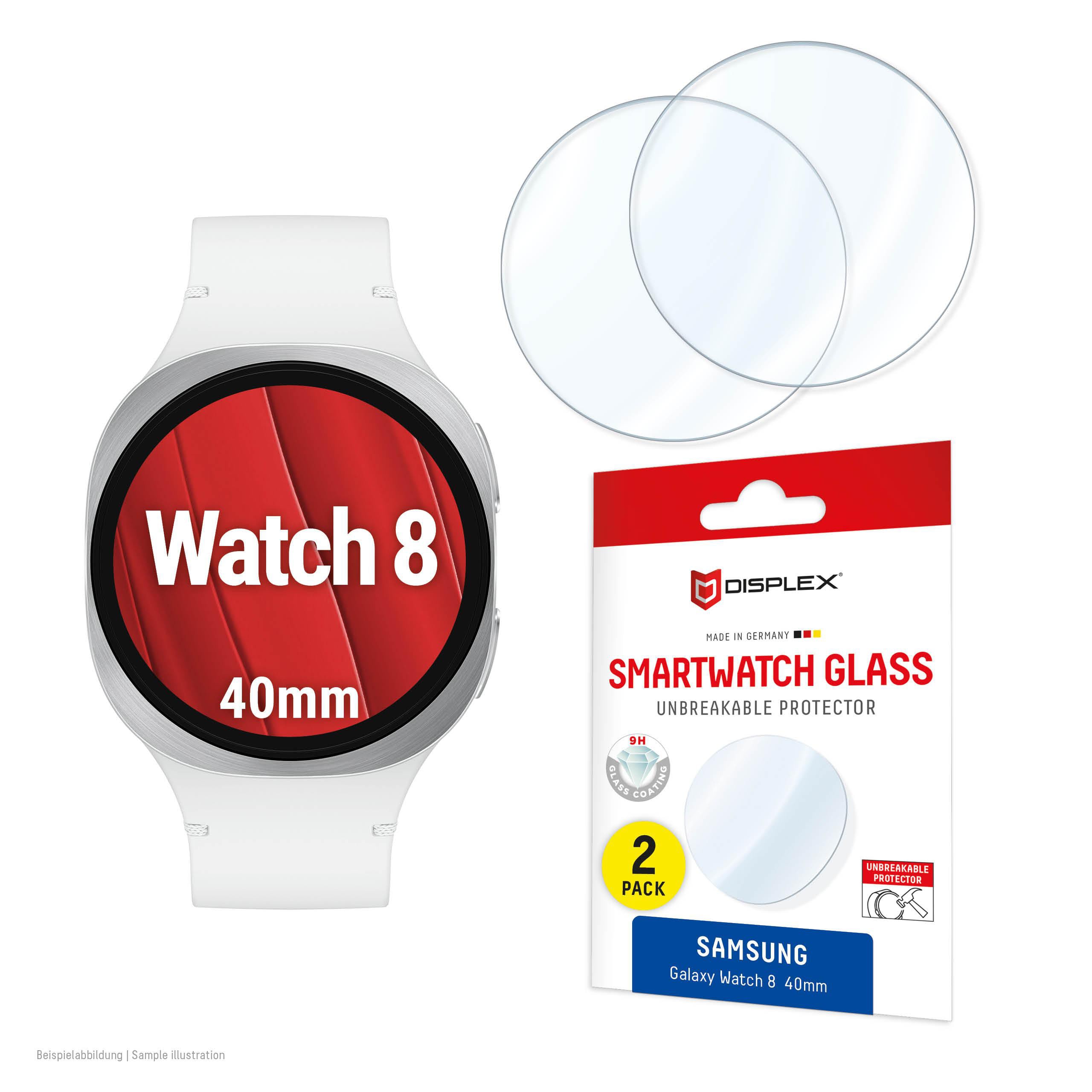 DISPLEX Samsung Galaxy Watch 8 (44mm) Schutzfolie, 2 Stück, Schutzglas 02209