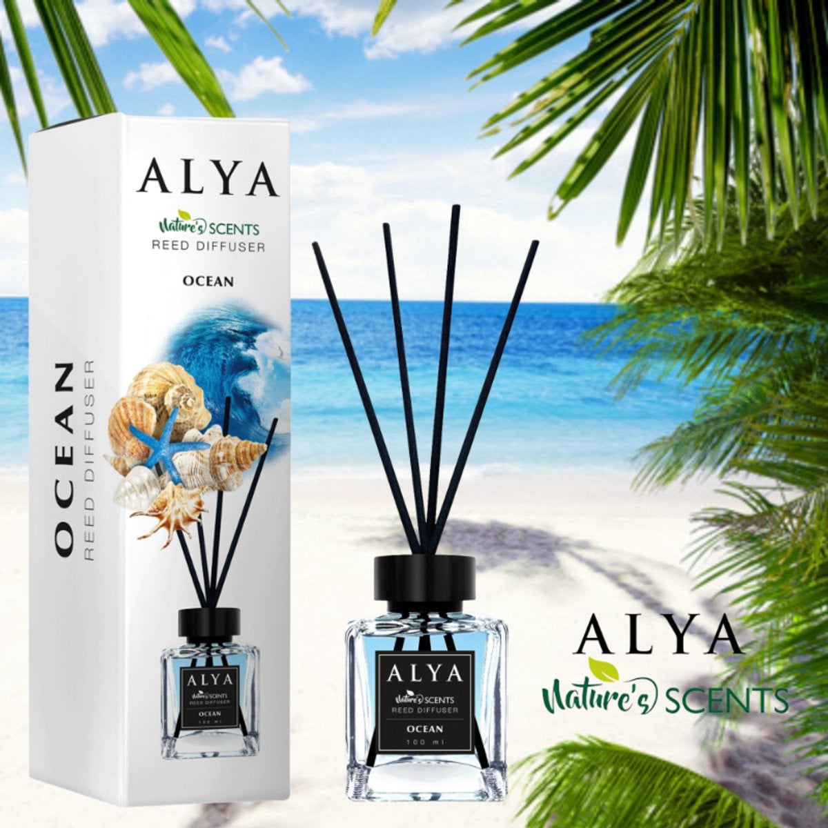 Alya Geurstokjes Ocean Huisparfum 100ml Luxe Glasflacon