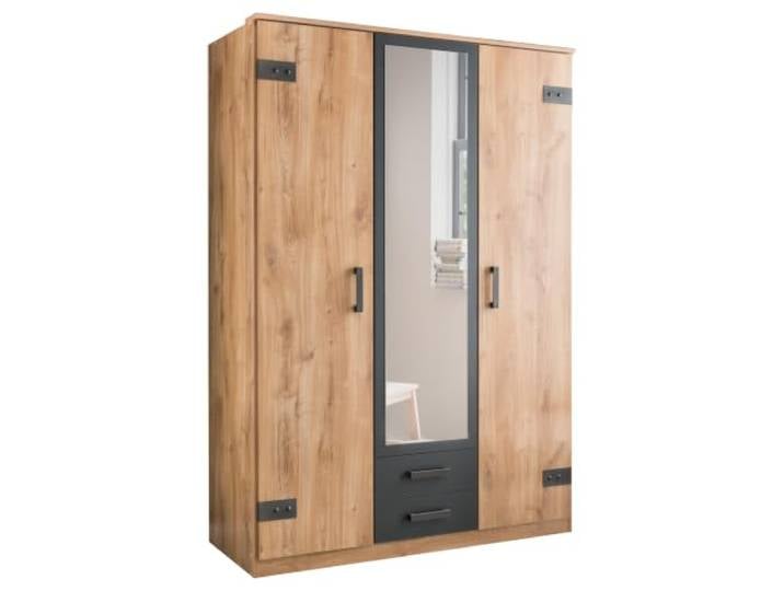 Kleiderschrank Cork Plankeneiche mit Grafit, 135 cm mit Spiegel Drehtürenschrank, auch ohne Spiegel erhältlich, auch in Breite 180cm erhältlich