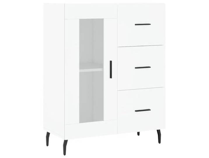 KKgypkn Sideboard Weiß 69,5x34x90 cm Holzwerkstoff 3 Schubladen, 2 Fächer mit Glastür, Metallfüße, Stabile Oberplatte