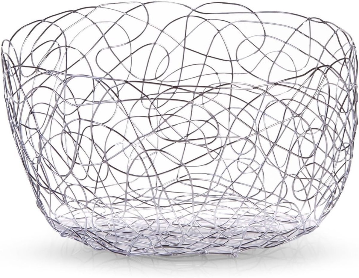 Fruitmand Rond Fruitmand - Zilverkleurig - Chroomlook Metaal - Diameter: 22 cm