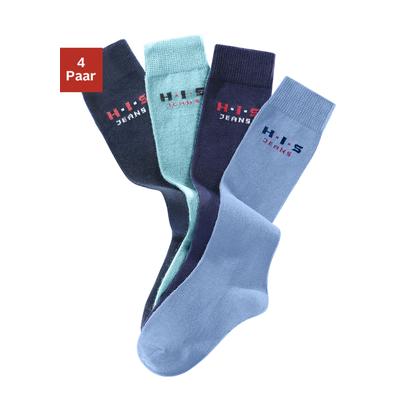 Kniestrümpfe H.I.S "Kinder Damen Herren Kniestrümpfe natürliche Baumwolle", Damen, Gr. 43-46, blau (hellblau, marine, blau, dunkelblau), Baumwolle, Elasthan (LYCRA), Polyamid, unifarben, elastisch, Socken Kniestrümpfe, mit verstärkten Belastungszonen