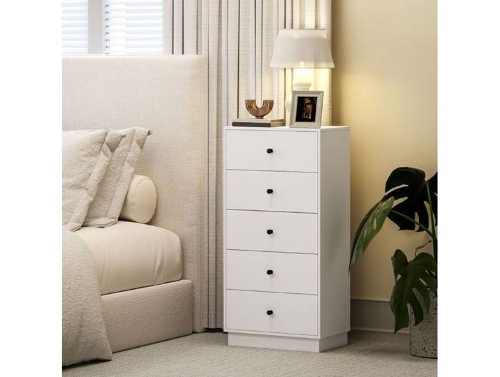 Commode 5 Tiroirs avec Dispositif Anti-Basculement - MEUNIQ - Moderne pour Chambre Salon Entrée Blanc 47×29×95 cm