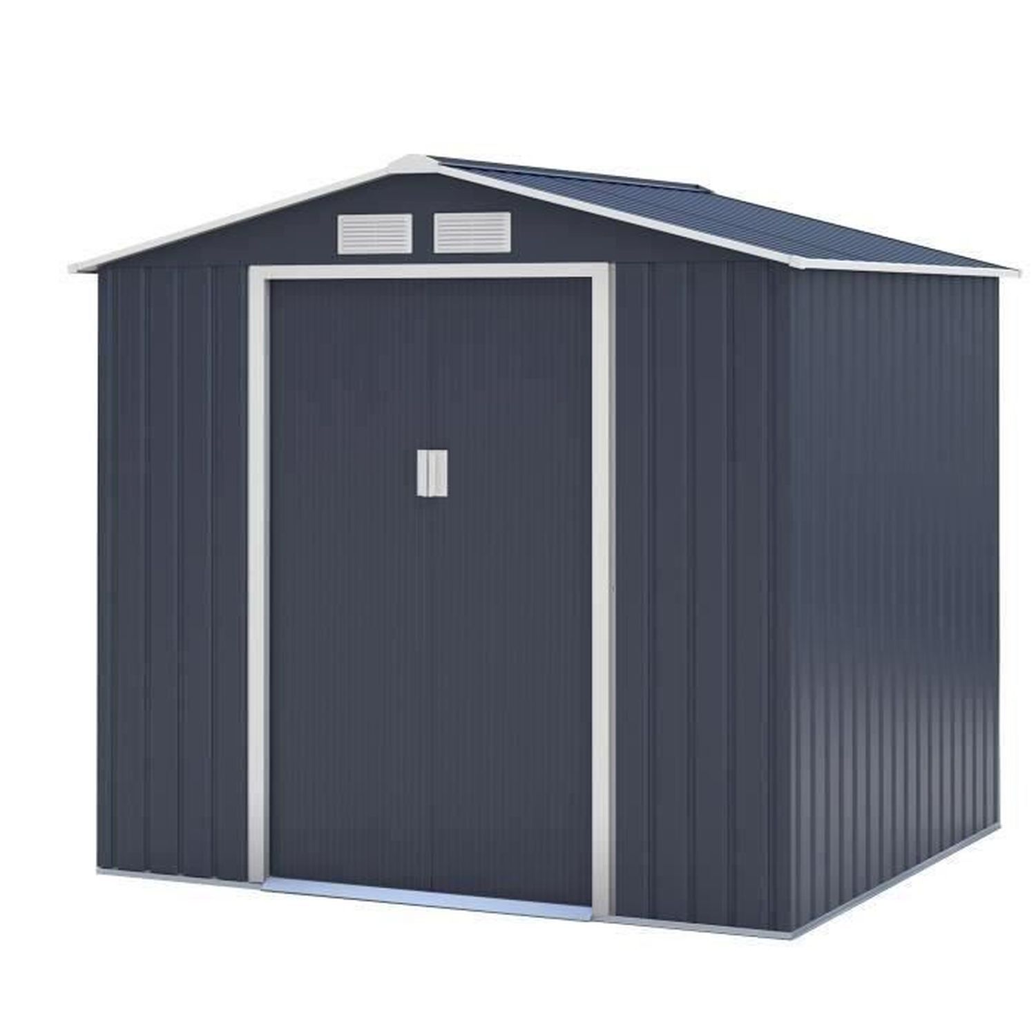 Metall-Gartenhaus ArcherB 4,07 m², anthrazit, 213 x 191 x 195 cm, 2 Schiebetüren, korrosionsschutz, Belüftung, mit Fundament-Anker-Set
