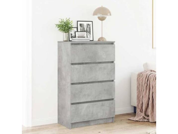 HEFZGDB Minimalistisches Sideboard aus Holzwerkstoff in Betongrau – Modernes Sideboard für Flur und Wohnzimmer mit Vier geräumigen Schubladen, funktionaler großer Ablagefläche