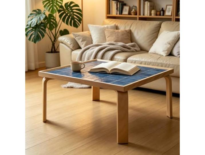 Minimalistischer japanischer Couchtisch,Farbverlauf-Mosaikplatte Couchtisch pflegeleichte Tischplatte,einfache Montage,minimalistisches Design hebt Wohnstil hervor(Blue)