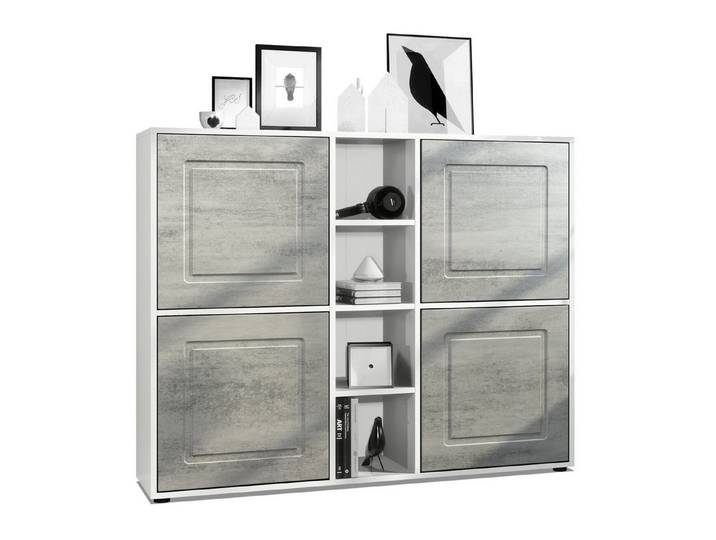 Möbelhandel Klipenstein Highboard NOAH V3, Kommode Schrank Landhaus, Korpus Weiß matt