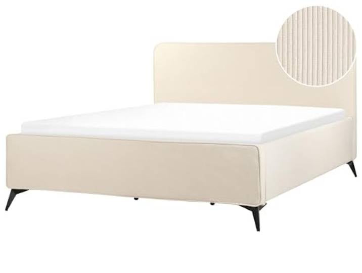 Beliani Polsterbett Cord beige mit Lattenrost 180 x 200 cm hohes Kopfteil Retro Valognes