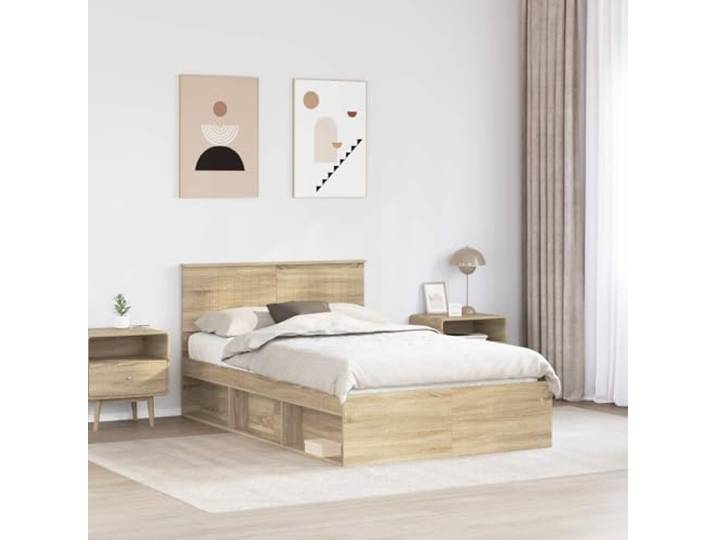 SKTQYQO Sonoma Bettgestell, Kiefer, massiv, 120 x 190 cm Modernes Design, klare Linien, robuste Basis, geeignet für zeitgenössische Zimmer