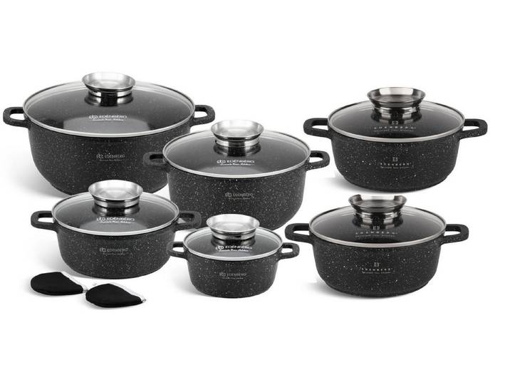Edenberg Topf-Set Exklusive 12-teilige Töpfe - die perfekte Kombination von Stil, Aluminiumguss, Aluminium, Edelstahl, Keramik (Multifunktional, geeignet zum Kochen, Braten und Backen!, 12-tlg., Es ist eine perfekte Geschenkidee für jeden Anlass), Innovative Aroma Knob-Griffe