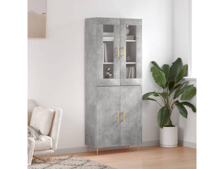Elegantes Highboard für die Einrichtung aus Holzwerkstoff langlebig in Betongrau mit viel Stauraum, stilvolles Highboard für das Wohnzimmer