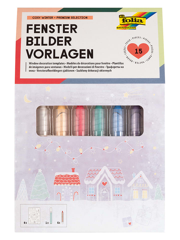 folia PAPER 15tlg. Kreativset "Fensterbilder Cosy Winter" in Weiß/ Bunt - onesize