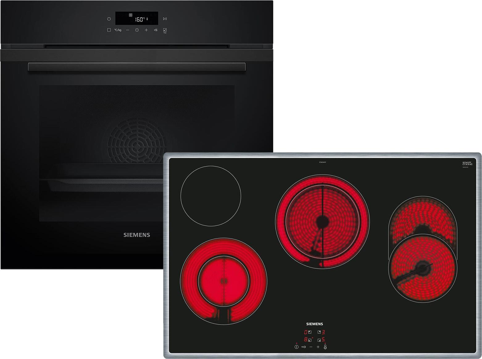 Siemens PQ225EA00Z (HB271ABB3+ET845HH17), Keramik, 4 Zone(n), Glaskeramik, Schwarz, Berührung, 79,5 cm