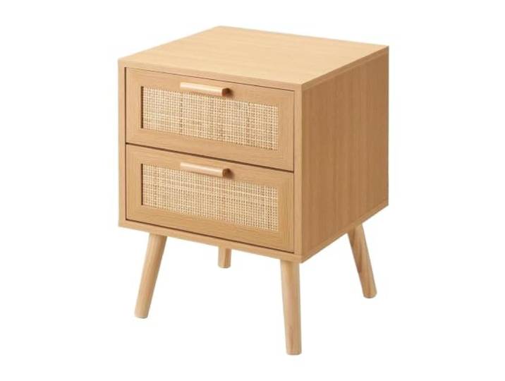LXLAEOANG Rustikaler Nachttisch Aus Holz Schlafzimmermöbel-Nachttisch mit zwei Rattan-Schubladen