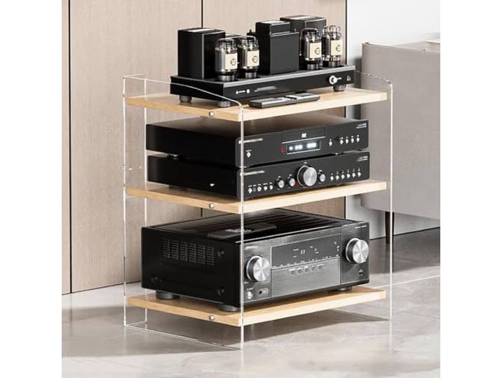 HLDJYLZS 3/4 Ebenen Acryl Audio Rack, HiFi Verstärkerständer mit Böden 3/4 Ebenen, Acrylplatten, Verstellbare Böden, HiFi Rack für Verstärker, Plattenspieler & Heimkino