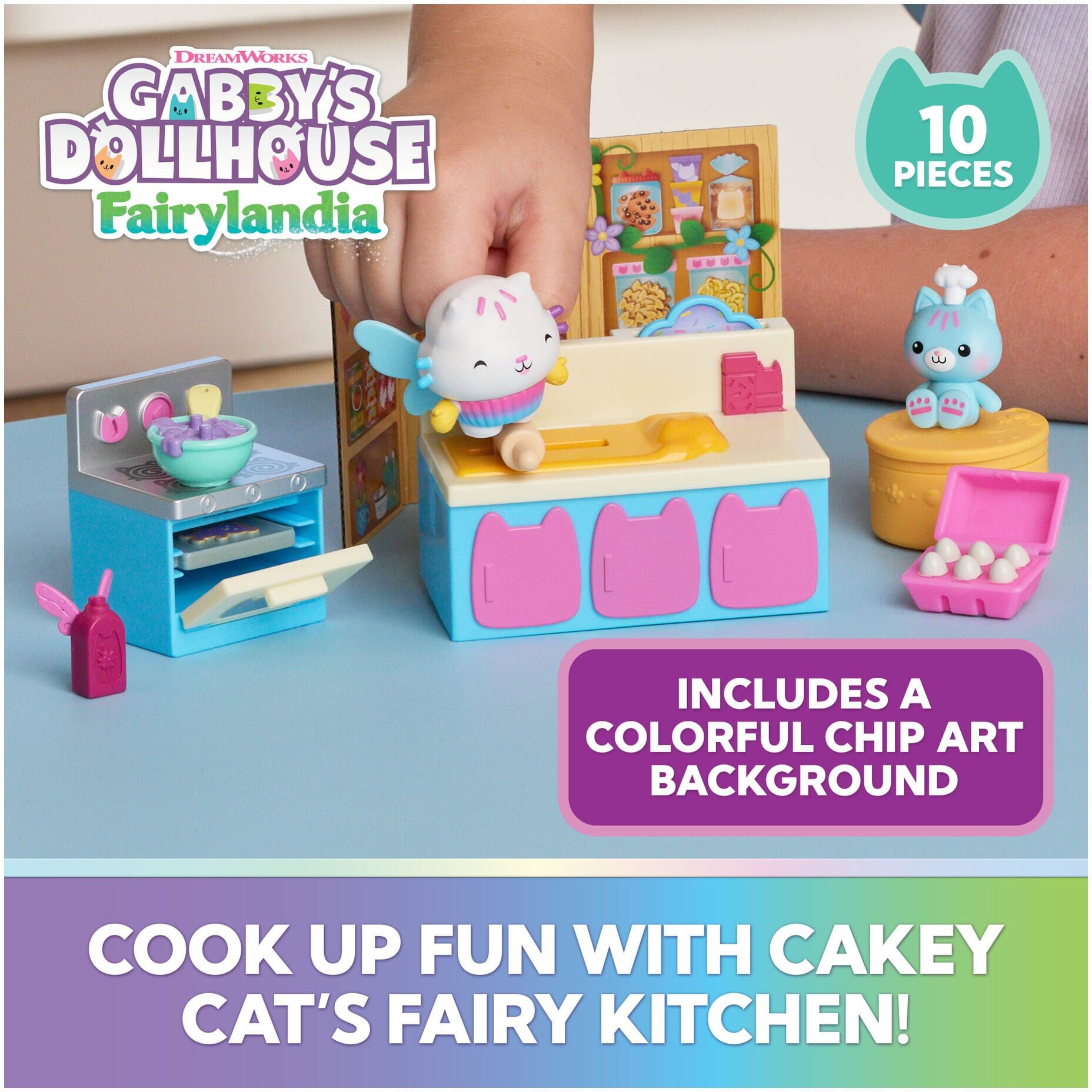 Gabby's Dollhouse Fairylandia Cakey Cat's Fairy Kitchen Set - 10-piece Playset for Imaginative Baking Adventures - Spin Master